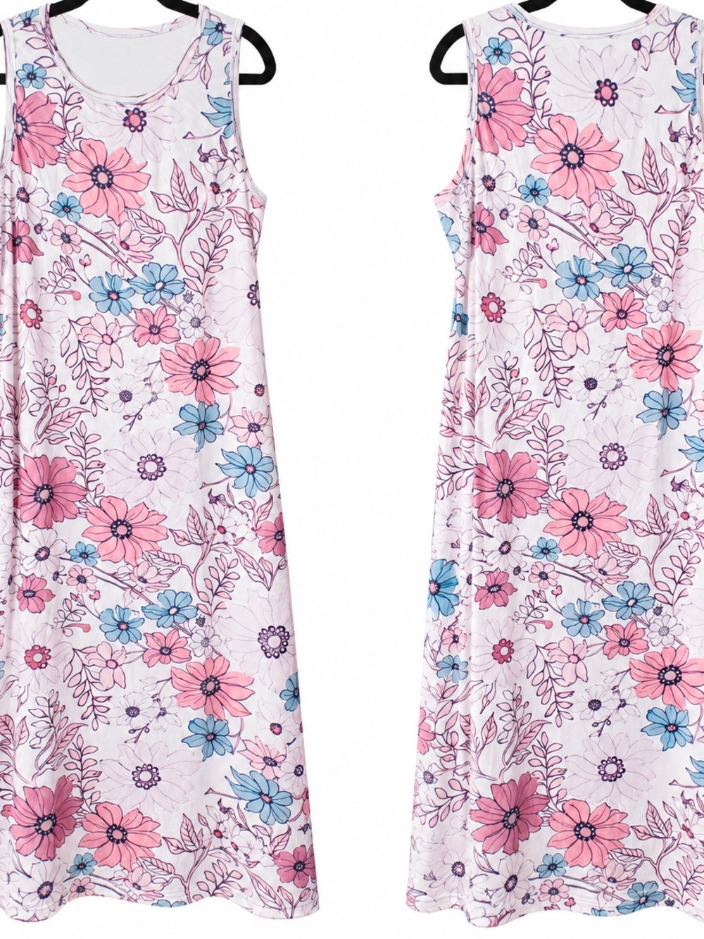 NWOT 1XL Floral Sleeveless Maxi Dress Pink Blue White Casual Boho